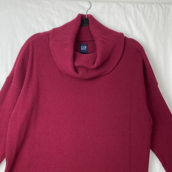 GAP Turtleneck Sweater Dress Ribbed Knit Maroon - Picture 3 of 7